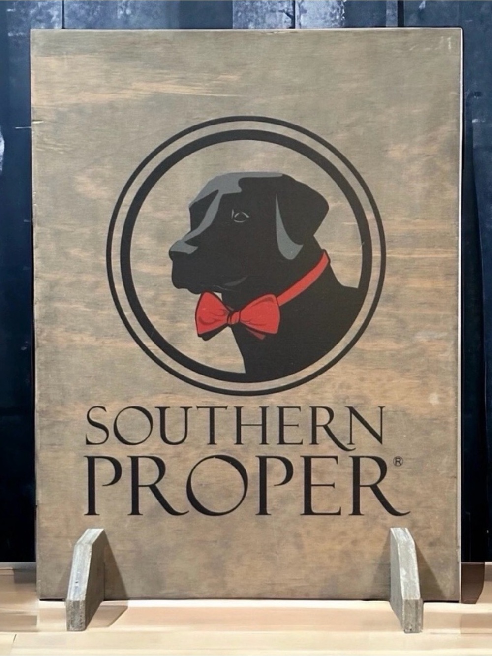 Southern Proper Retail Sign Black Lab Dog Bowtie Large 19x24 Wood Store Display